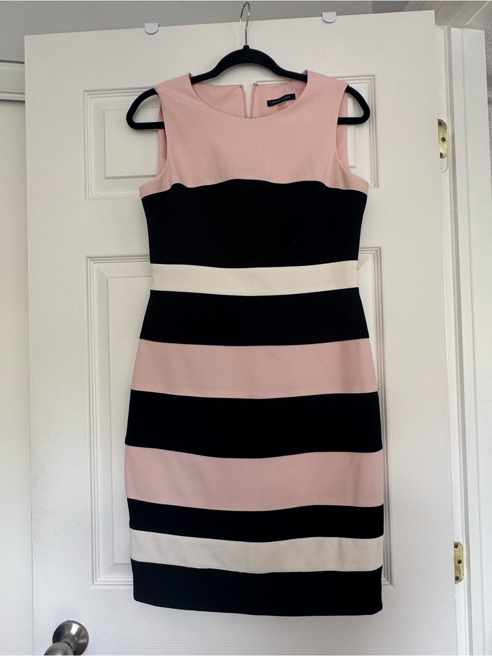 Tommy Hilfiger Sleeveless Pink, Black & White Stripe Sheath Dress